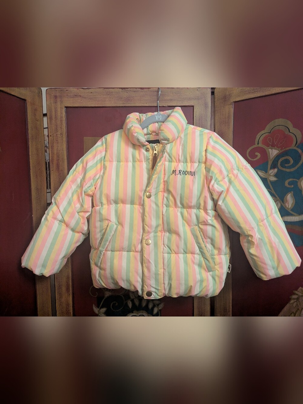 Mini Rodini Girls 4T-5T Stripe City Puffer Jacket Coat Pastel Multicolor Winter